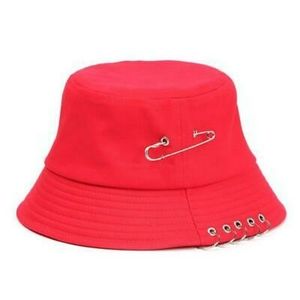 Bucket Hat Metal Hoop Punk Hip Hop Red Unisex Fisherman Cap Casual Panama Rare